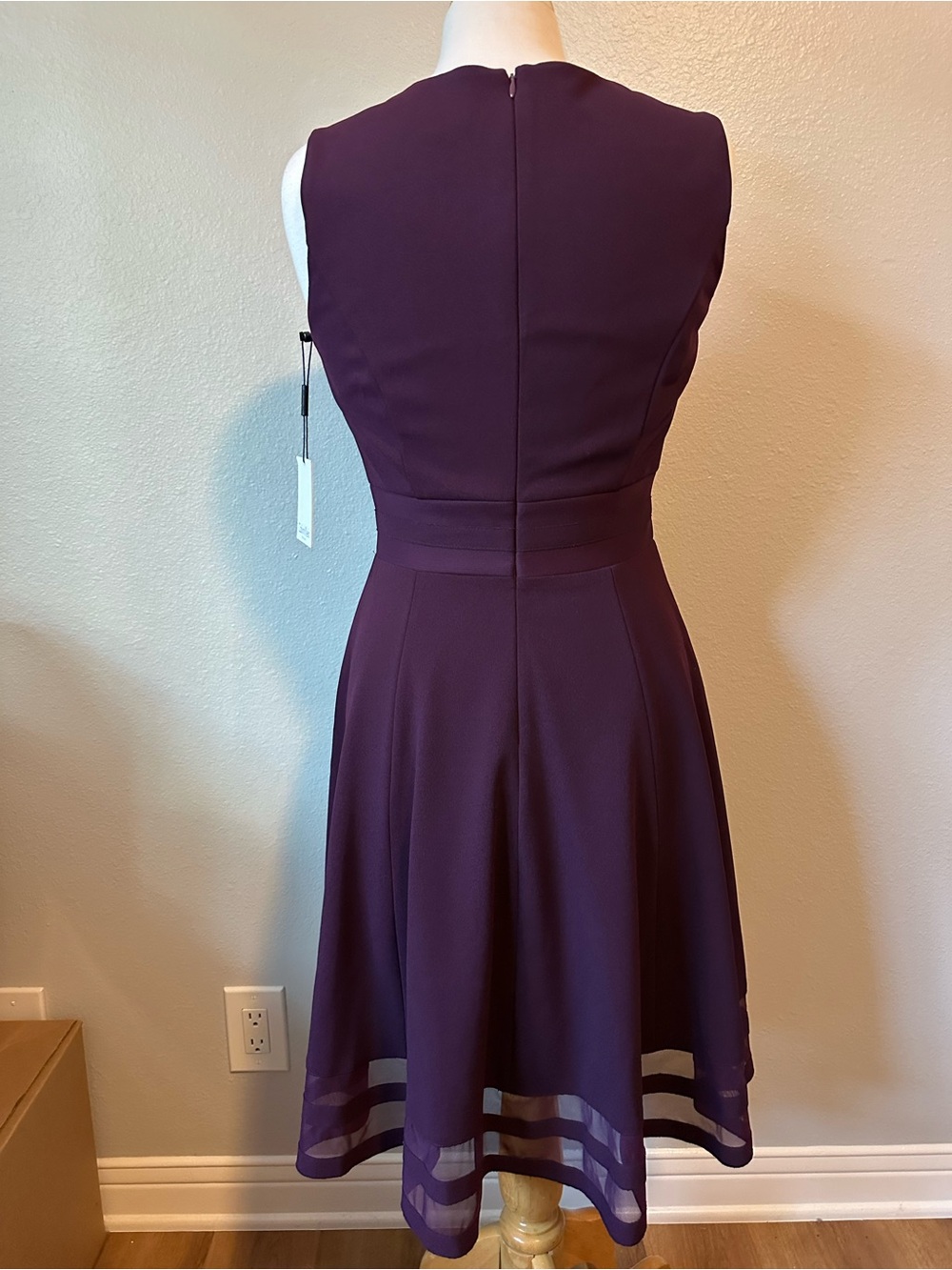 Calvin Klein Sleeveless A-Line Dress in Deep Plum